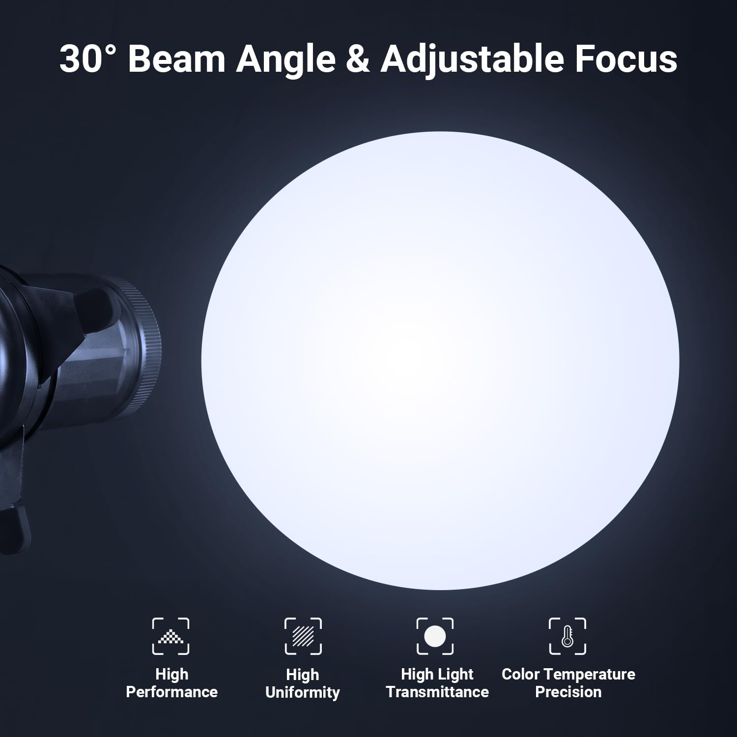 NEEWER BASICS Spotlight Snoot Óptico Cónico Solo para Linterna Fotográfica FL10/FL20/FL10P, Accesorio de Proyector 4 Veces Más Brillante con Enfoque Ajustable, 30° Ángulo Haz, 20 Gobos Metálicos, LS01