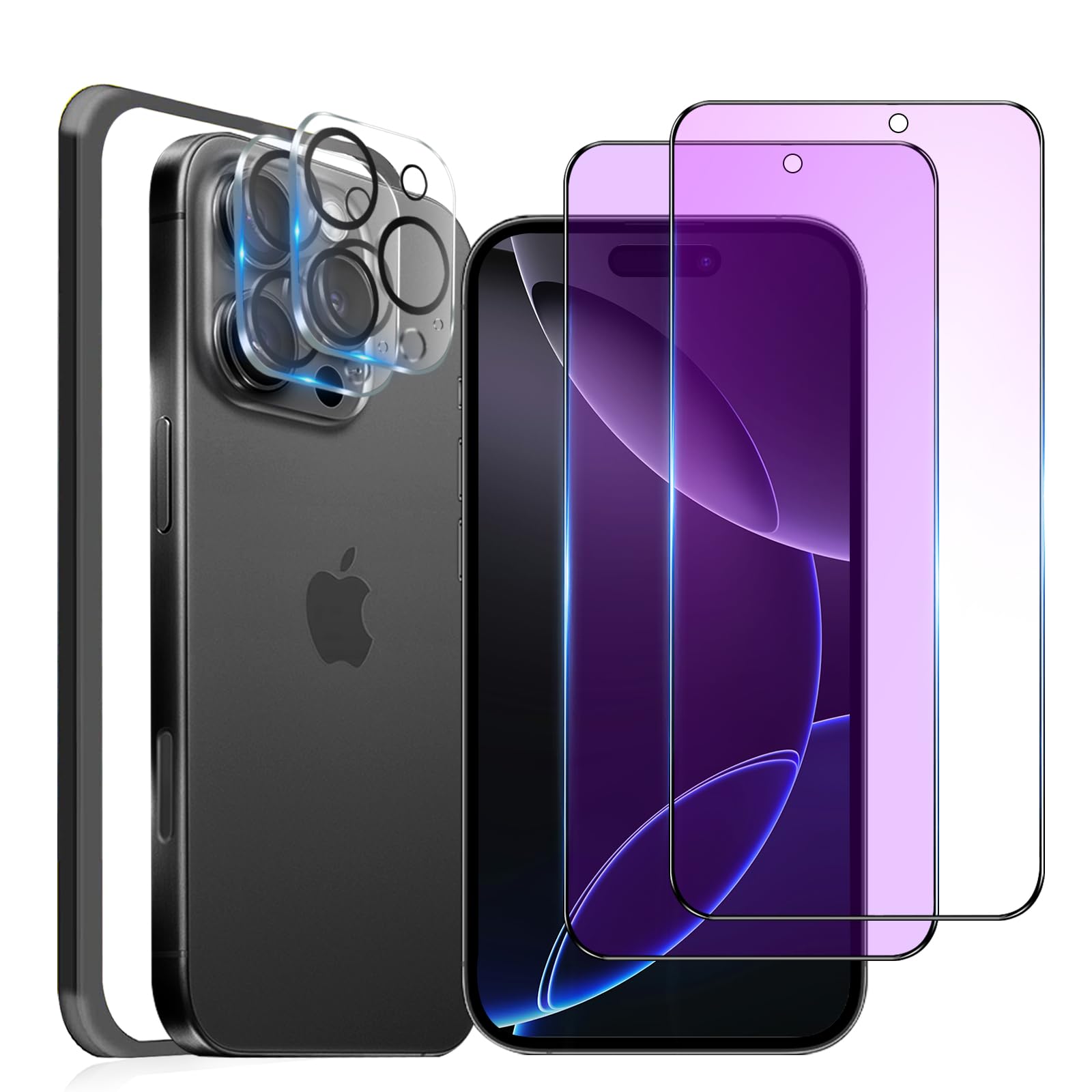 【ブルーライトカット】対応 iphone16Pro ガラスフィルム ブルーライト［2枚］iphone16Pro 用 カメラフィルム［2枚］アイフォン16Pro 強化ガラス 全面保護 対応 iphone16プロ 画面保護シート 【浮かない/保護傷に強い/ あいふおん16Pro用フィルム/ガイド枠付き】