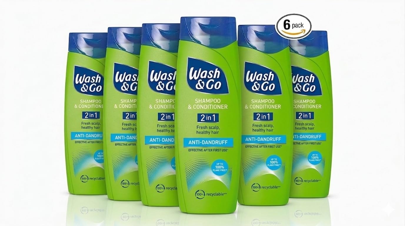 Wash & Go Anti-dandruff 2 in 1 Shampoo & Conditioner, For All Hair Types, Bulk Pack x 6 bottles