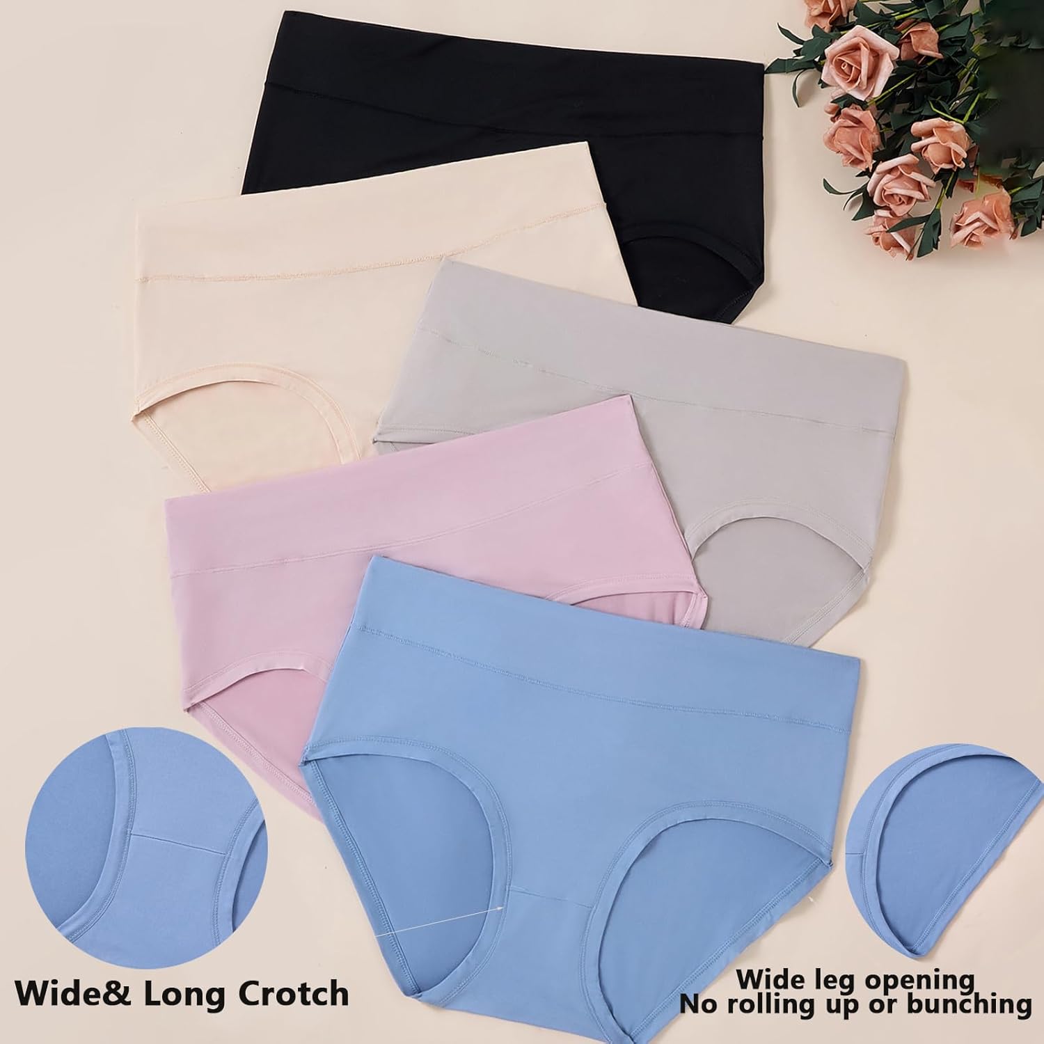 Womens Plus Size Underwear Ladies Panties XL-5XL 5 Pack Mid High Waisted Briefs for Woman - Image 6