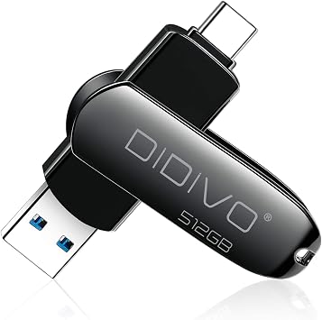 USB Memory, 512GB, Type C Flash Drive, Compatible with Smartphones, Tablets, and PCs, USB 3.0, High Speed Data Transmission, USB Memory, Lack of Capacity, Double-Sided Smartphone Memory, Zinc Alloy Body, 360° Rotation, USB 3.0 Compatible, Type-C & Type-A Dual Connector