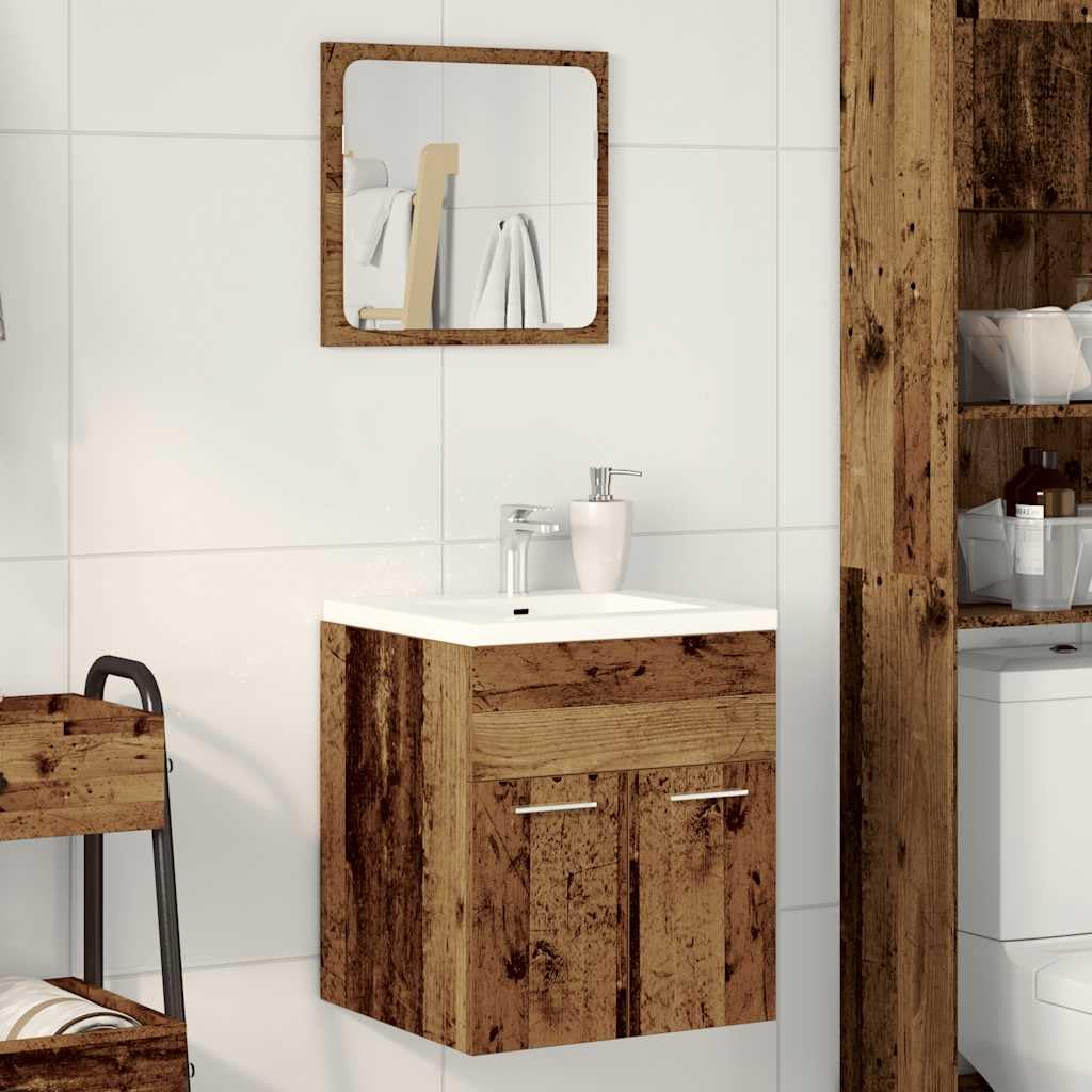 2-TLG. Badmöbel-Set Altholz-Optik mit Spiegel, Badschrank aus Holzwerkstoff, wandmontierbar, viel Stauraum für Toilettenartikel, klare Glas-Spiegelfläche für Make-up und Rasur