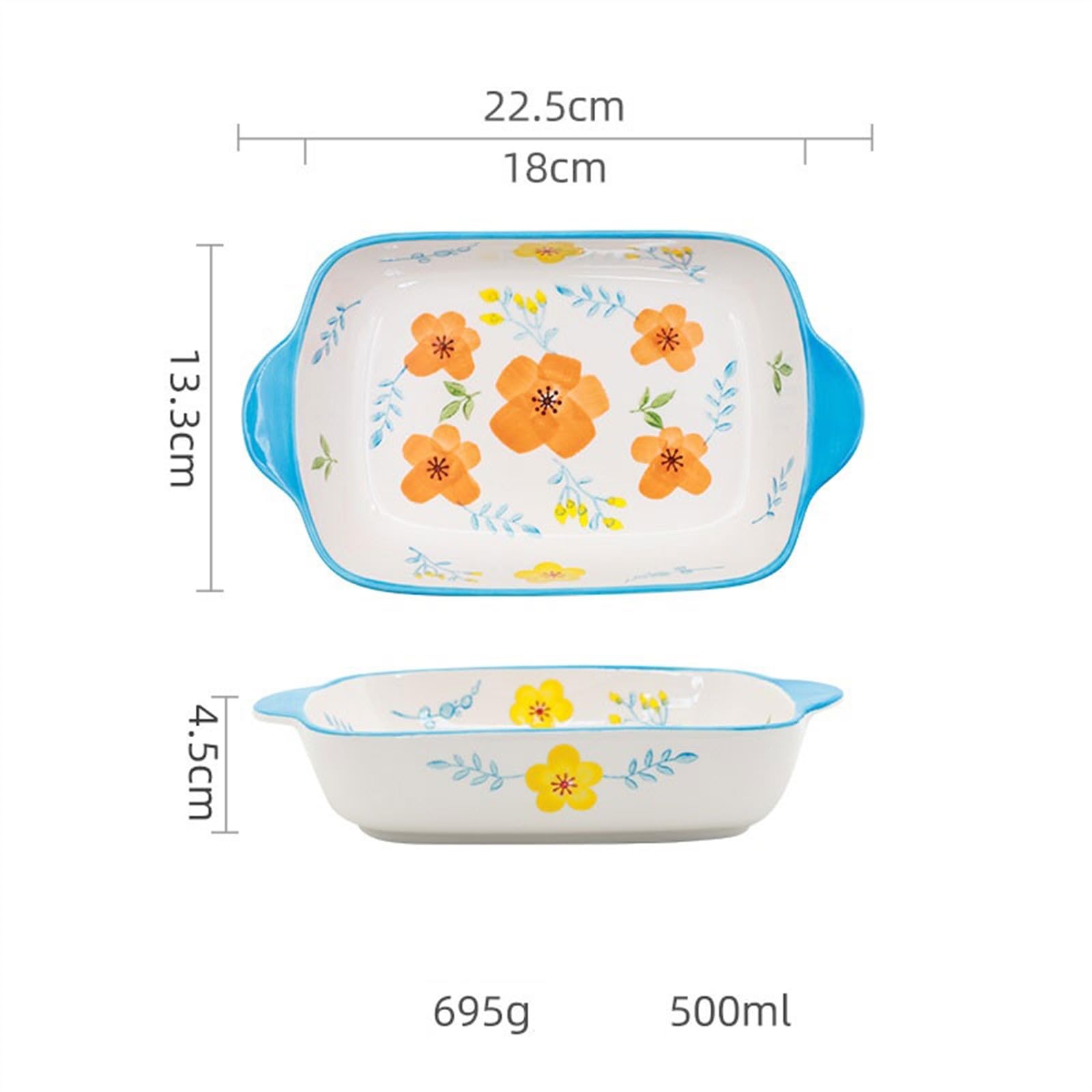 Plat de cuisson riz au four fromage en céramique rectangulaire Pain(Blue)