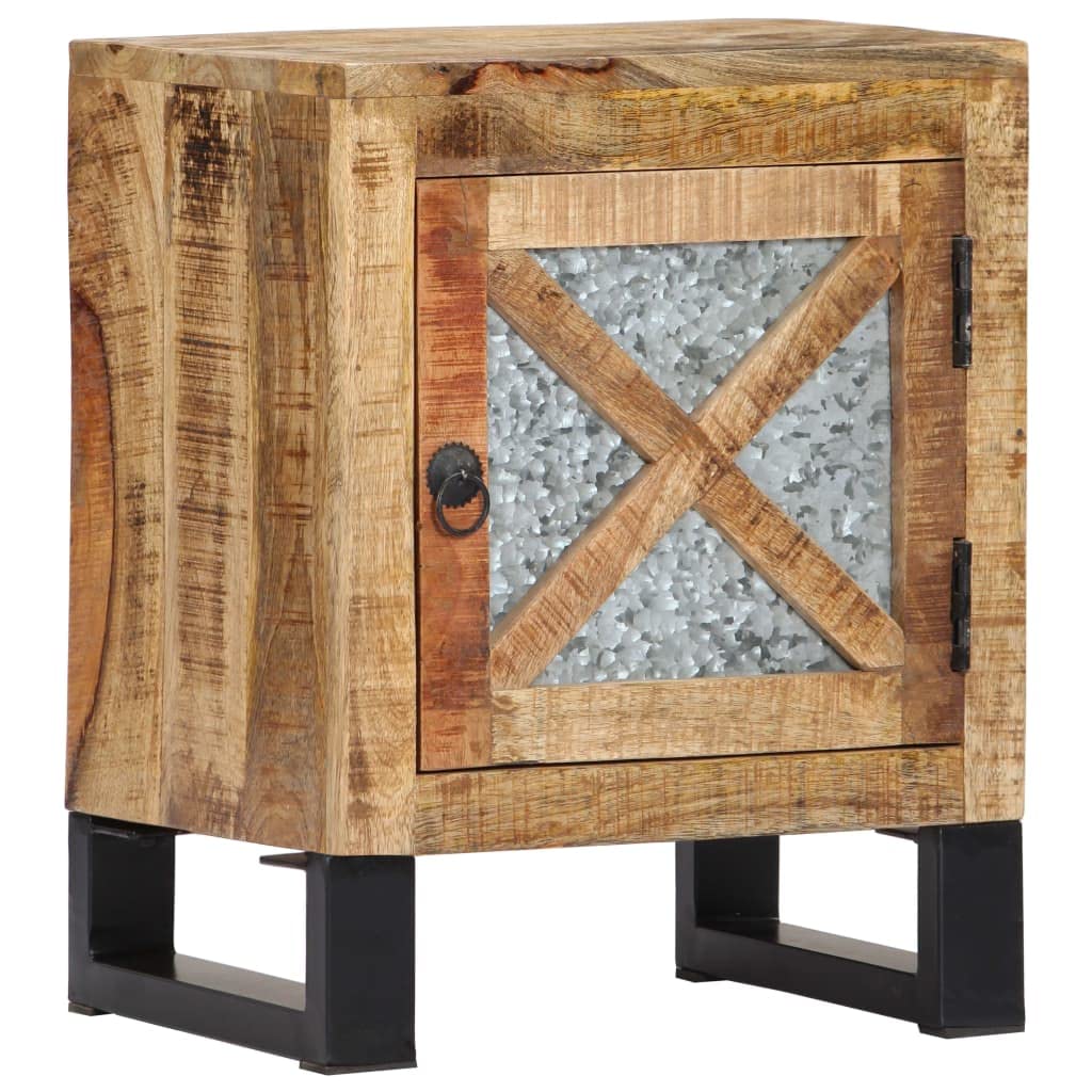 Mesita de noche de madera de mango 40x30x50 cm con patas de acero negro
