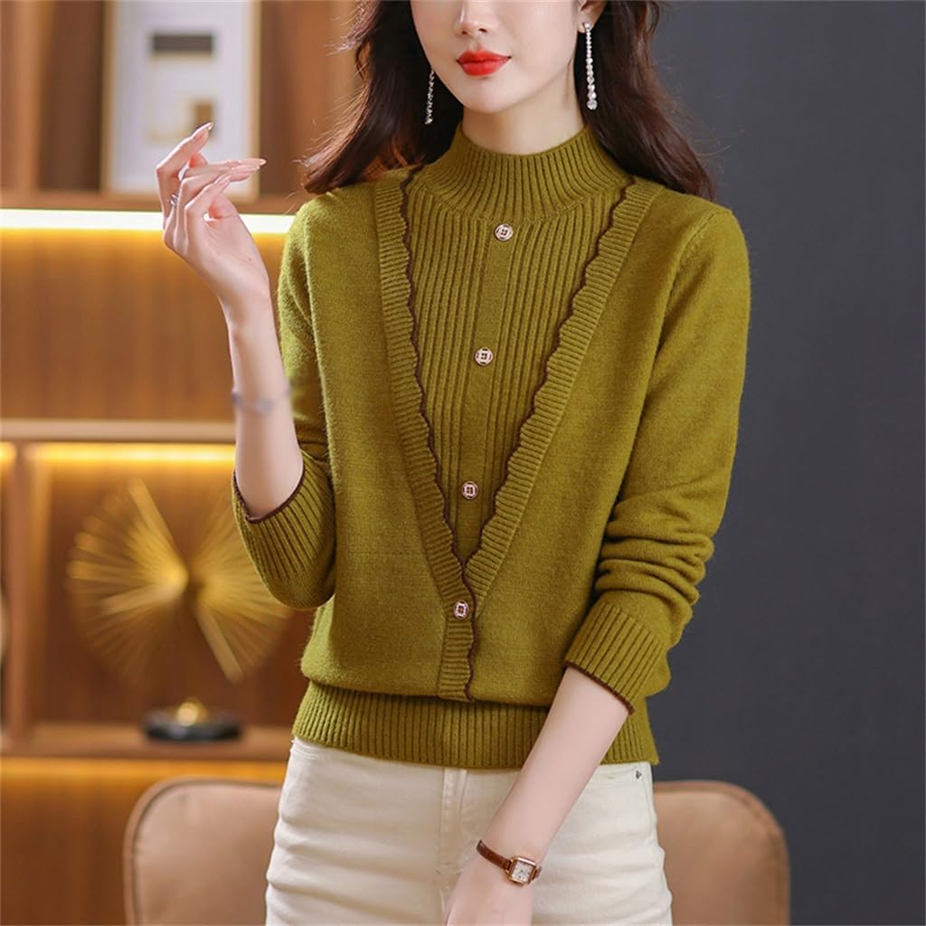Half High Necked Sweater Fake Two Pieces of Knitted Women's Base Medium Lining