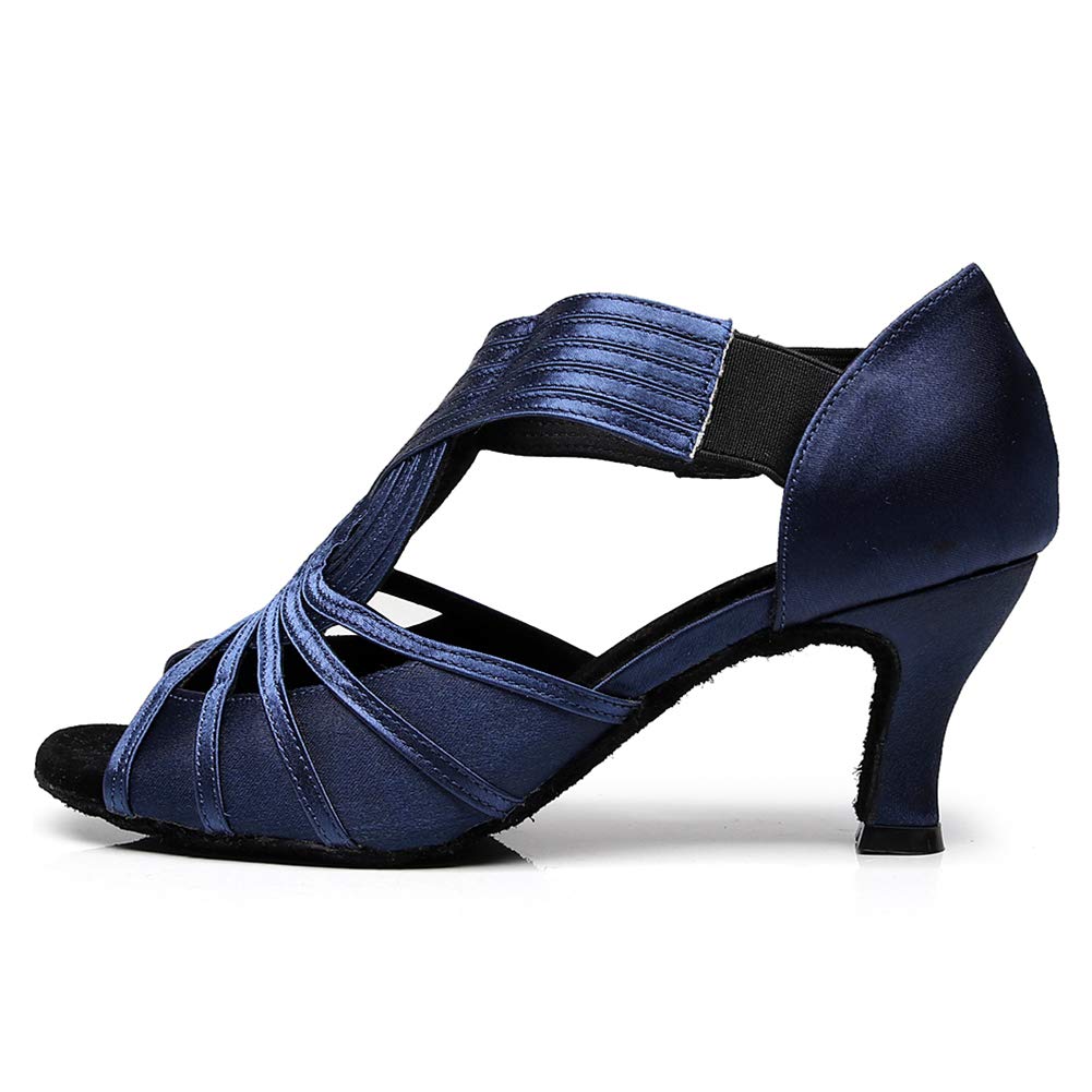 HROYL Women & Girls New Satin Ballroom Dance Shoes Rhinestones Latin Salsa Performance Weding Dance Shoes ZU-YCD5