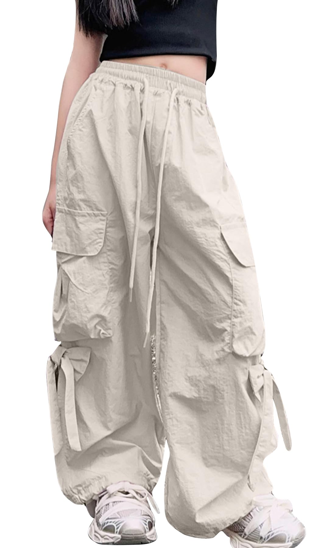 SEUAR Pantalon Cargo Ample Fille Pantalon Hip-Hop Enfant Fille Multi Poche Danse Jazz Sport Casual Streetwear 120-170