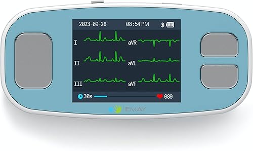 EMAY Monitor de ECG portátil de 6 L Grabar ECG y frecuencia cardíaca en 6 canales Compatible con Smartphone y PC