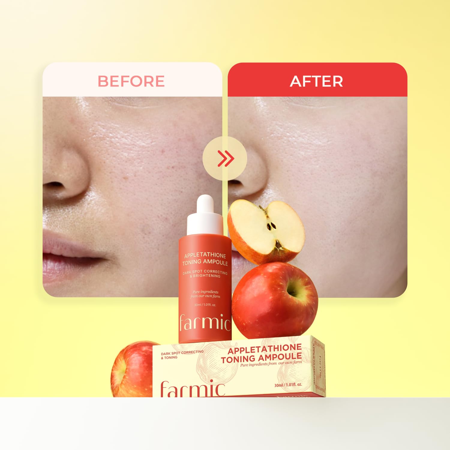 Appletathione Toning Ampoule Serum for Dark Spots & Uneven Tone refinement with Apple+Glutathione, Niacinamide, Phytomucin & Hyaluronic Acid, 30ml/1.01fl.oz