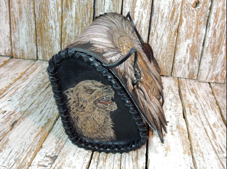 Miniatura 5 de Indian Skull, Red Man, Native American, Chief, Pipe, Bald Eagle, Grey Wolf, 3D Genuine Leather Motorcycle Tool Bag, Fork Bag, Motorcycle Accessory,