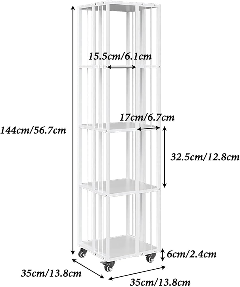 Amazon｜360°回転式本棚 キャスター付き 大容量 ホワイト 回転 棚 収納