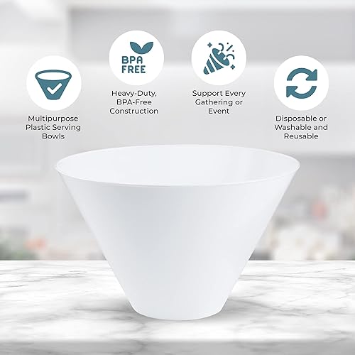 Miniatura 3 de Posh Setting Cuencos de plástico blanco para servir, desechables, reutilizables, grandes, de plástico, para aperitivos, ensaladas, cuencos redondos
