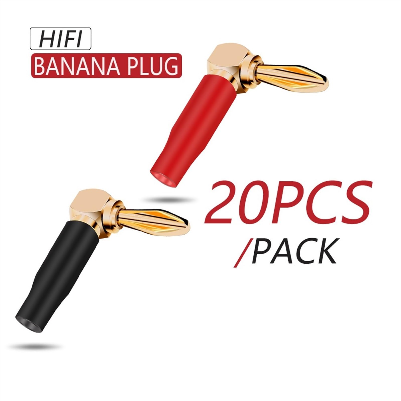 Fiche Banane à Angle Droit en Forme de L de 4mm, Coque en Plastique Souple, connecteur Banane à 90 degrés, Rouge et Noir, 20 pièces