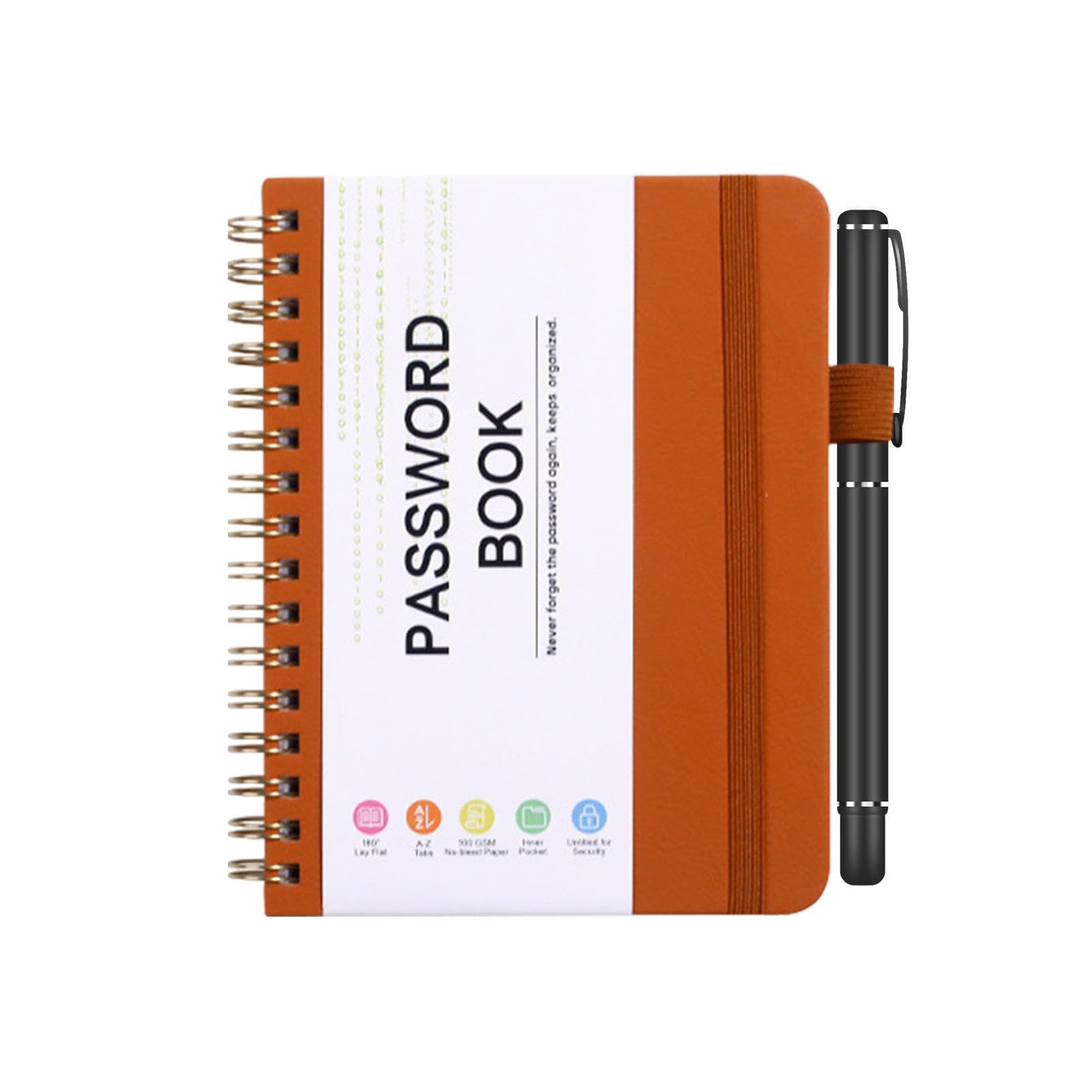 Password Book with Alphabetical Tabs, 56 Pages, Small Pocket Notebook, Hardcover Password Organizer with Pen Loop, 100 GSM, 14.5x12cm