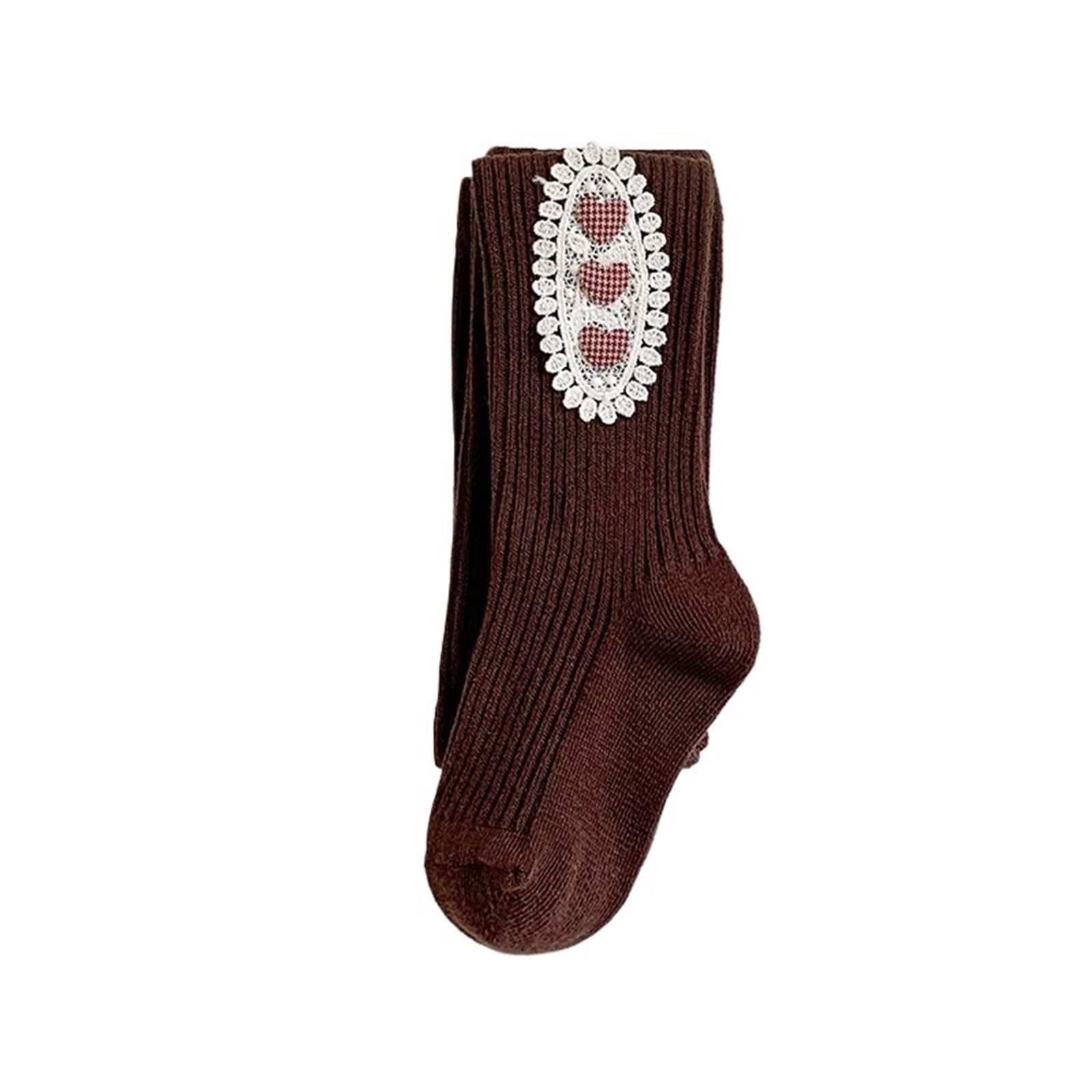 Pantimedias de Moda de otoño for niñas: Lindas Medias de Encaje con patrón de corazón for niños(Dark Brown,M for 95-105CM)