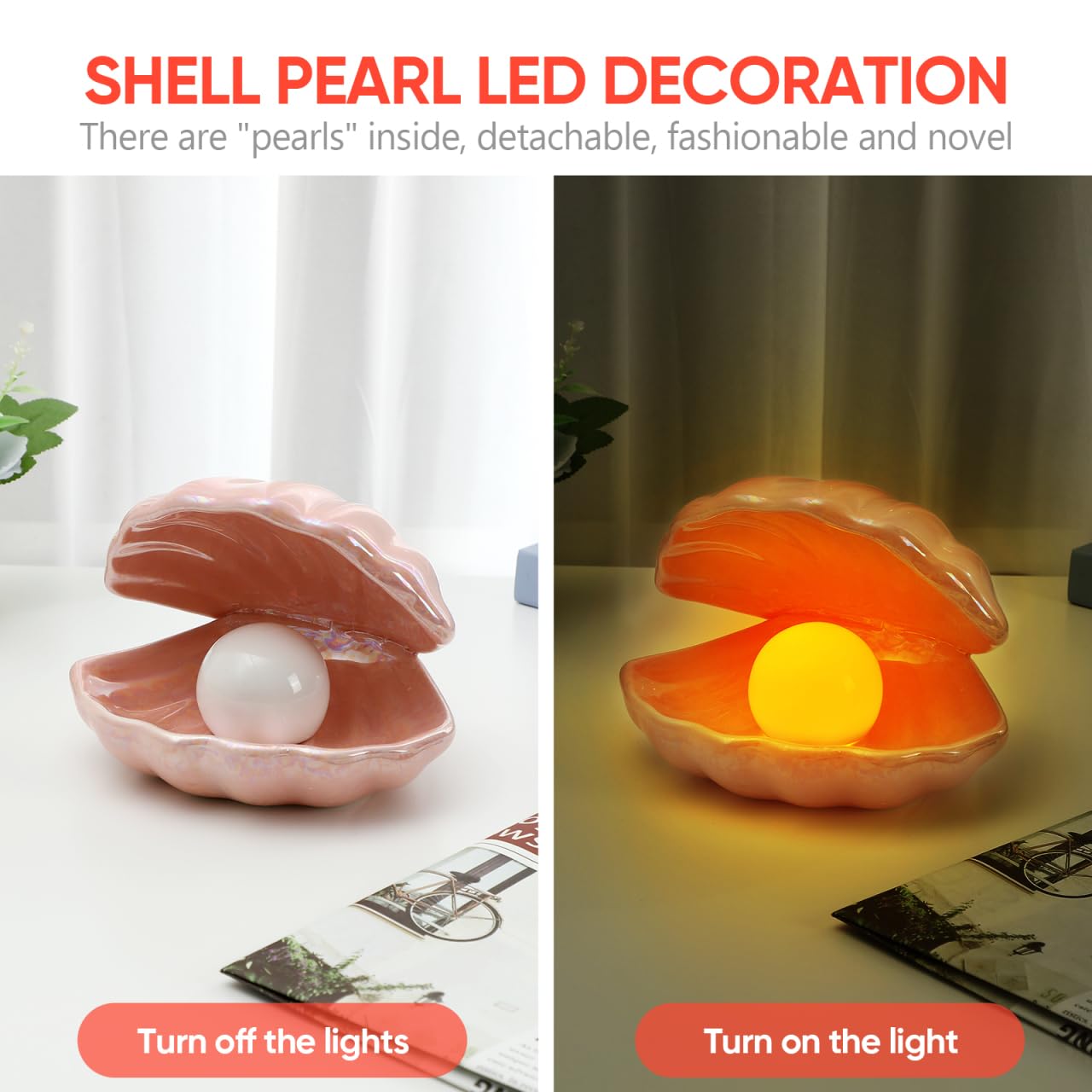 IMIKEYA Shell Pearl Light LED Accent Lamp Portable Night Light