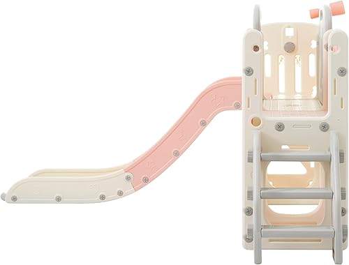 Miniatura 9 de Juego multiactividad 11 en 1 para niños pequeños con tobogán, aro de baloncesto y telescopio, patio de juegos para interiores y exteriores para