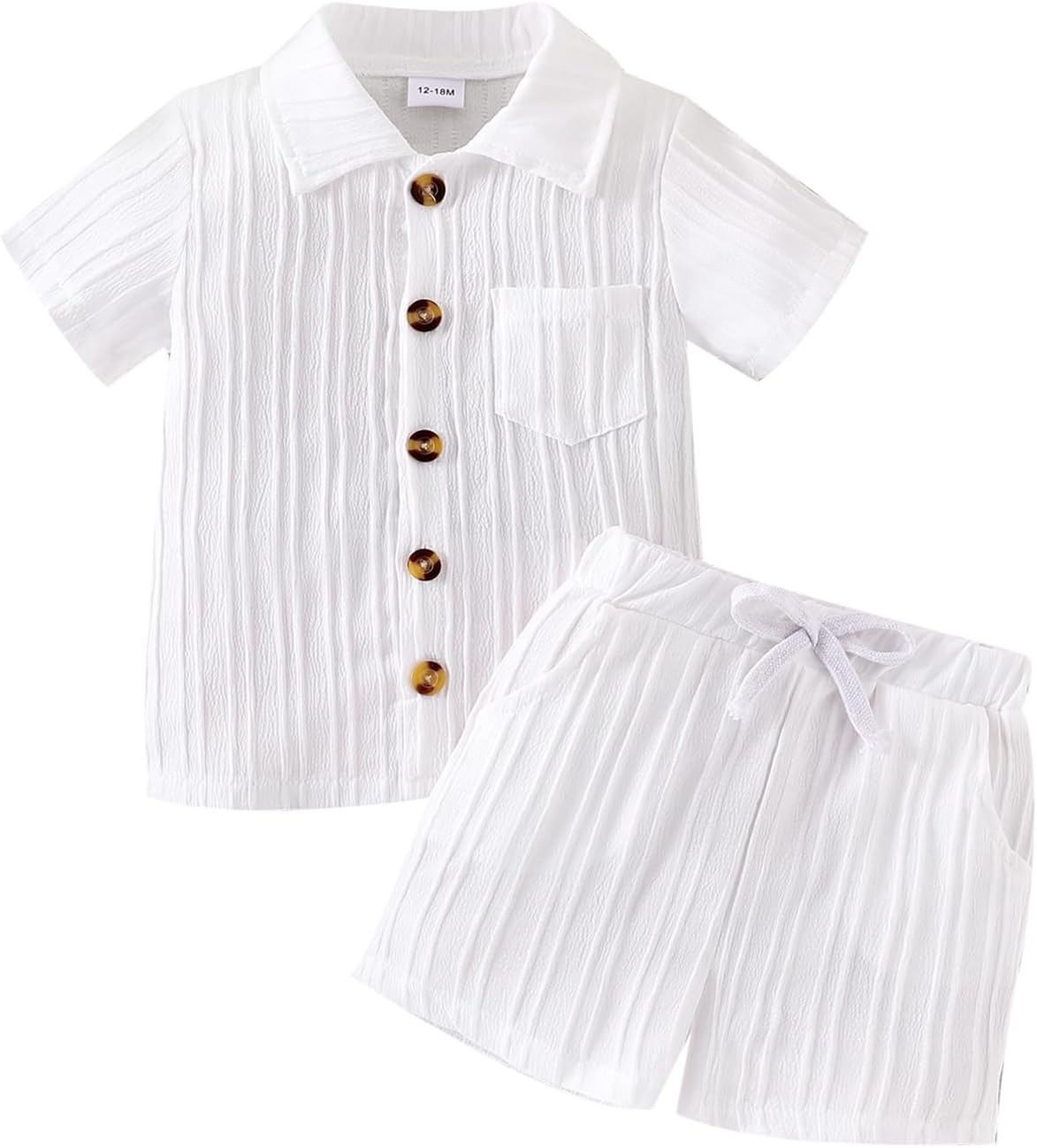 Toddler Baby Boys Clothes Ribbed Button-Down Shirt Tops +Shorts Pocket Outfit 2 PCS set 12 Months-5T Without Tee