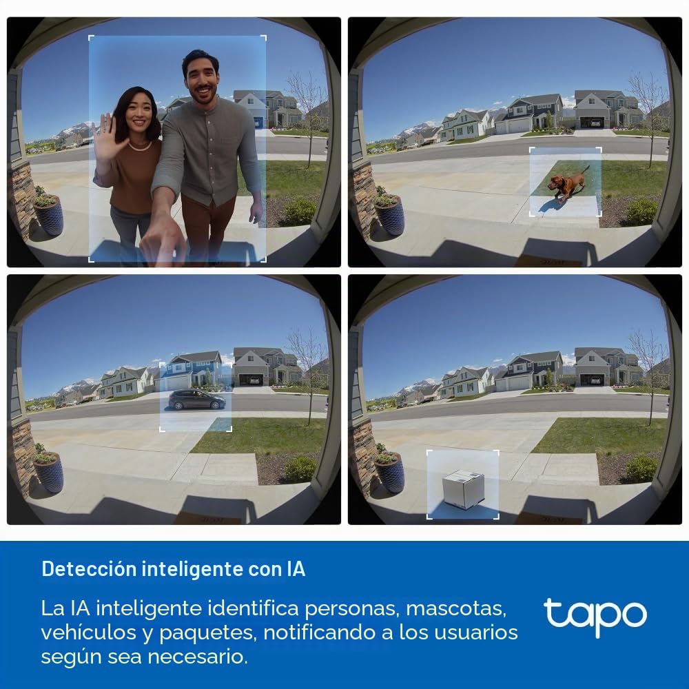 Tapo D235 2K 5MP Timbre de Puerta inalámbrico 180°DFOV Ultra-Wide Video Doorbell inalámbrico o con Cable, batería de 210 días, Timbre de Anillo Incluido, Vista de pies a Cabeza IP66, detección de IA