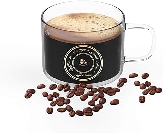 Glass Coffee Mugs or Tea Cup, Heat-resistant Large Wide Mouth Hot and cold Beverage Mugs(17oz), Crystal Coffee Mug, Clear Espresso Cups with Handle, Household Coffee Drink Cup the Best Choice for Gift