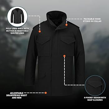 Propper Men's M65 Field Coat, Black, Large Long at Amazon