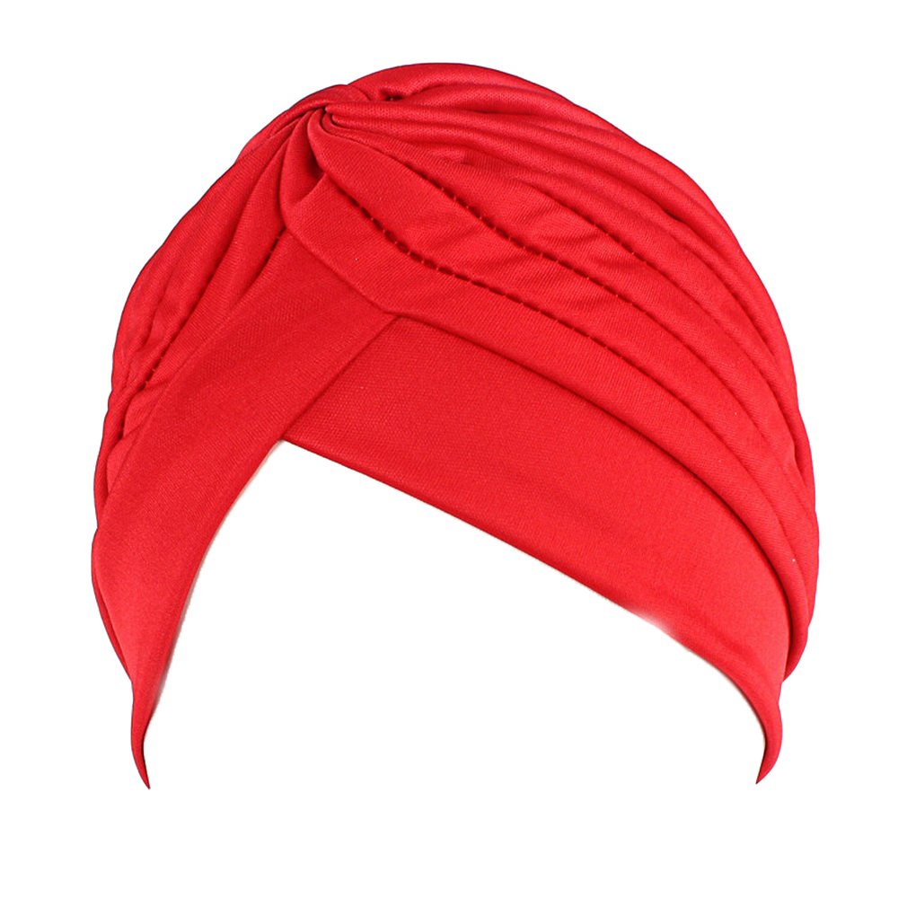 Comvip Women's Red Twisted Pleated Stretchable Swim Bathing Turban Cap
