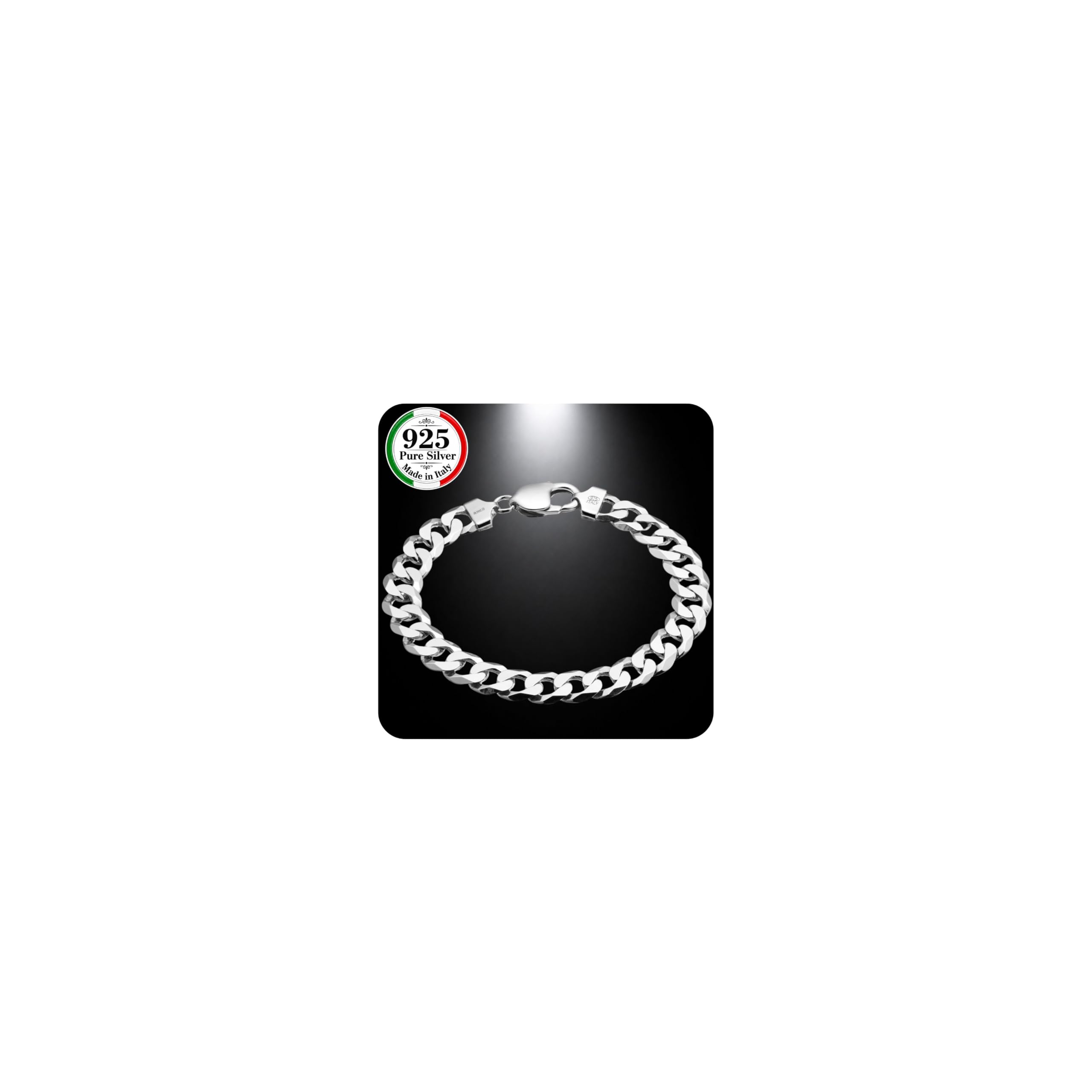 QUADRI - Bracciale Uomo Argento 925 - Braccialetto Uomo Idea Regalo | Bracciali modello Cubano 10mm e 12mm - Made In Italy - Compleanno Anniversario - Scatola Inclusa