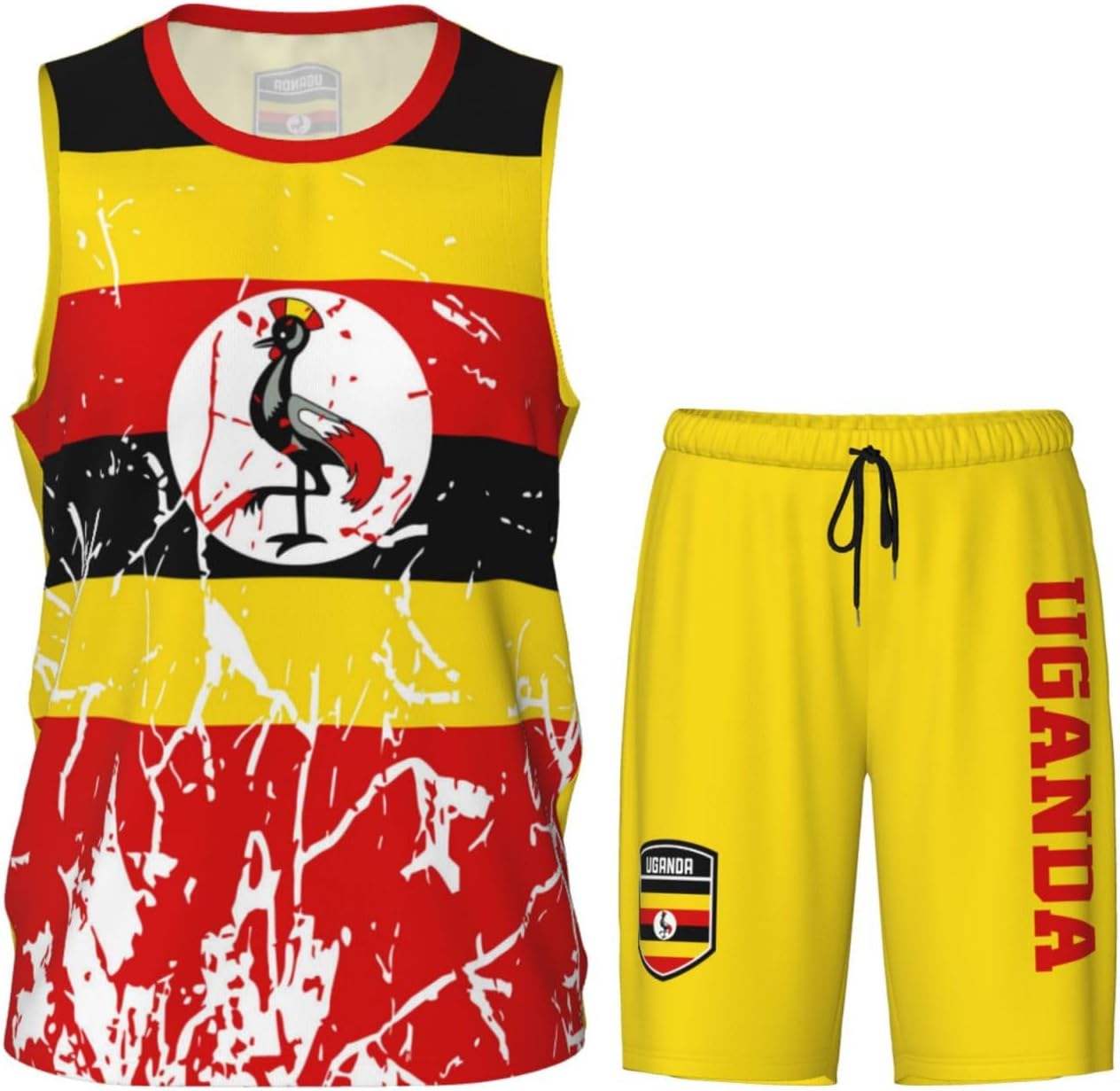 Uganda Flag Grain (3) Basketball Jersey Uniform Suit for Men Adults Training Athletic Set