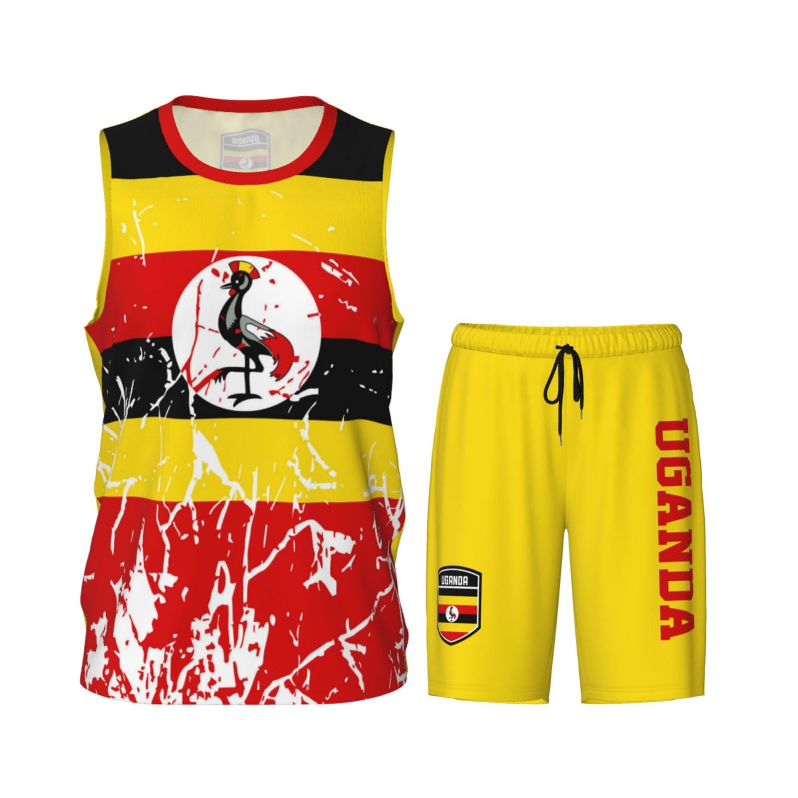 Uganda Flag Grain (3) Basketball Jersey Uniform Suit for Men Adults Training Athletic Set