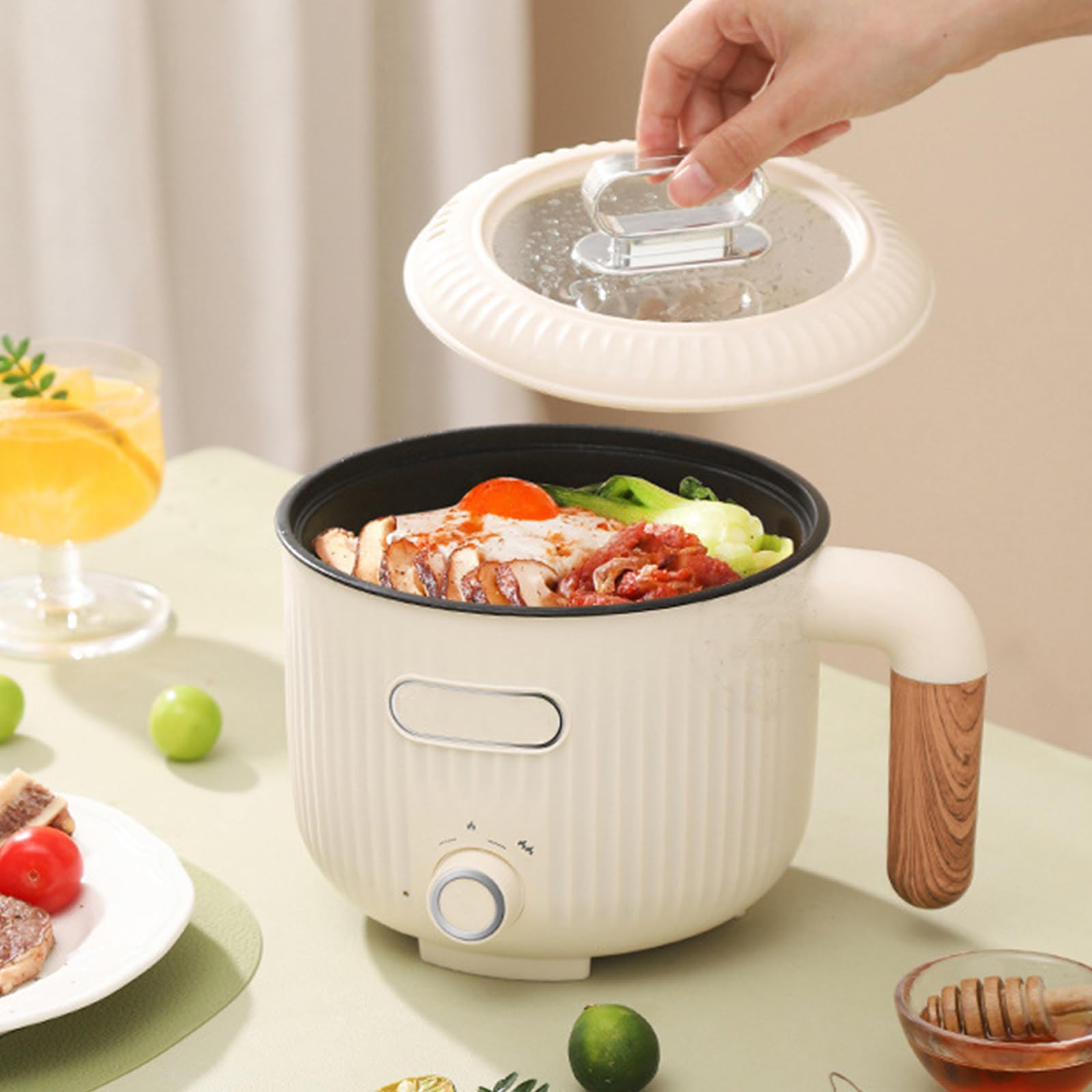 Elektrische Hot Pot, Tragbare Mini Antihaft Multikocher Mit Dämpfkorb, Edelstahl Elektrischer Kochtopf Bratpfanne, Schneller Ramen Kocher Suppentopf, Duale Leistungssteuerung Schnelle Erwärmung