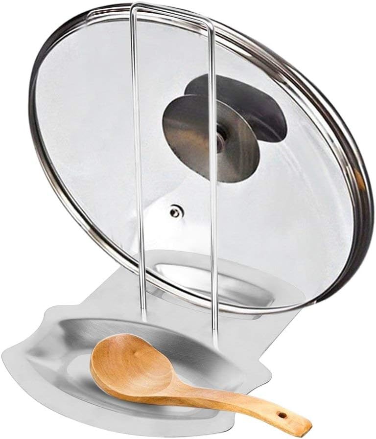 ValueHall Lid and Spoon Rest, Multifunctional Lid Rest Holder Stainless Steel Pan Pot Cover Lid Rack Kitchen Organizer V7007-1
