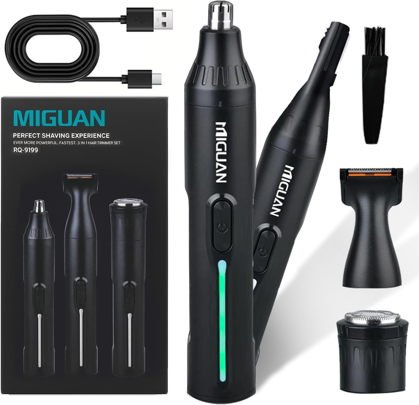 Fululuer Nose Hair Trimmer for Mens and Women | Rechargeable 4-in-1 Ear, Nose, Eyebrow & Beard Trimmers | 8500 RPM | USB Charging | Washable, LED Indicator (Midnight Black)