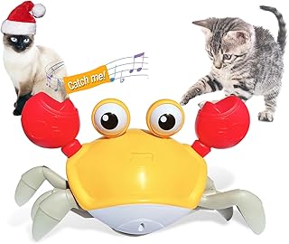 HONGID Cat Toys Crawling Crab,Escaping Crab Cat Toys with Obstacle Avoidance Sensor,Interactive Cat Toy with Music Sounds & Lights for Dogs Cats Pets,Kitten Toys,Cat Toys for Indoor Cats