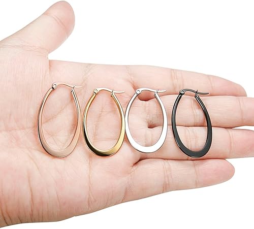 Miniatura 5 de Jstyle 4 Pairs a Set Stainless Steel Teardrop Hoop Earrings for Womens