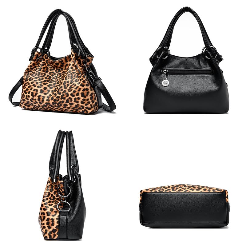 Borsa a mano da Donna con Tracolla in Pelle Sintetica Borsa a spalla Donna Sacchetto Borse Manici Donne Borsa Bauletto Modello leopardo Borsetta