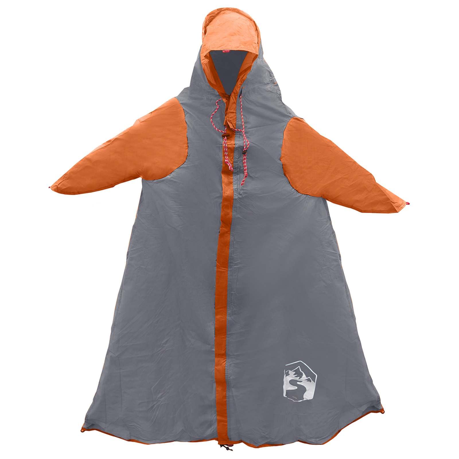 2-in-1 Regenponcho mit Kapuze Grau und Orange aus 185T Polyester PU-beschichtet 262x126 cm, wasserdicht, leicht, mit Tragetasche, Camping, Wandern, Outdoor, UV-Schutz