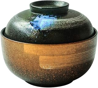 Tazón japonés grande de cerámica con tapa for sopa Fideos de arroz y gachas de avena, Tazones de cerámica de gres Tazón de sopa de cerámica, 30 oz (Color : Negro)