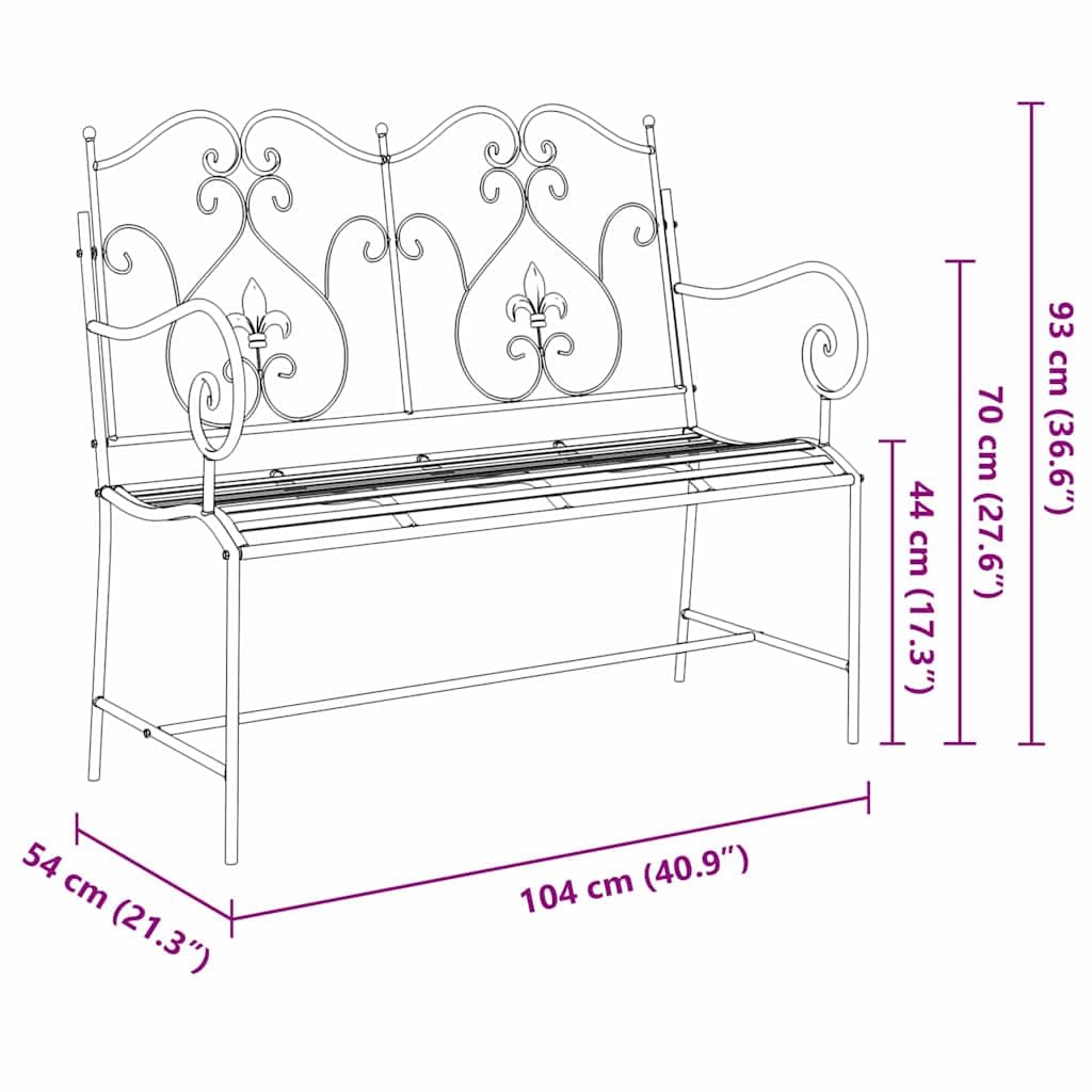 Fengshui Ławka ogrodowa stalowa czarna 104 x 54 x 93 cm