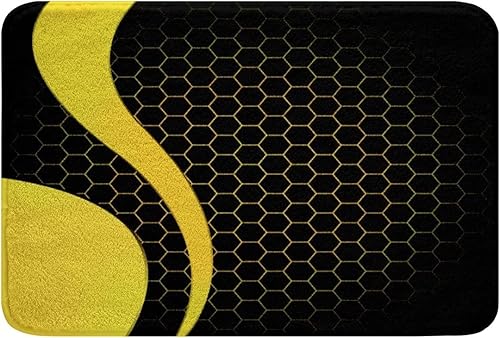 Tapete de baño antideslizante con diseño geométrico de panal de abeja, tapete absorbente para piso hexagonal geométrico, amarillo y negro, alfombra