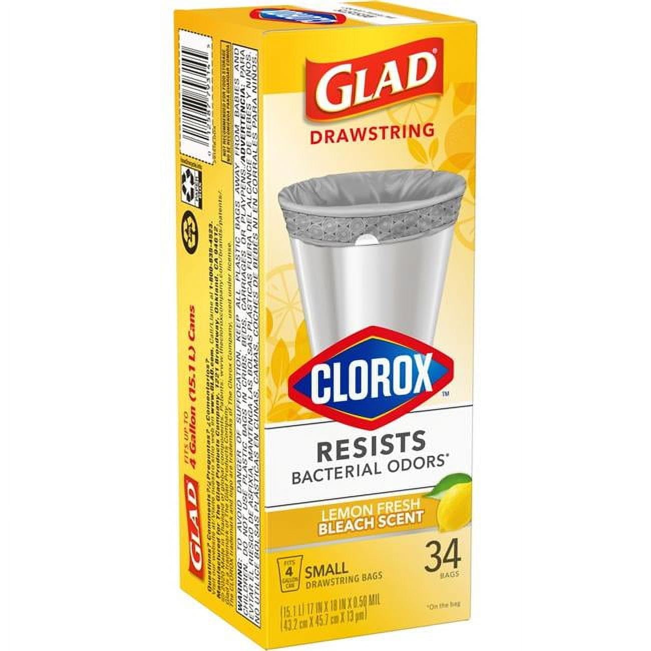 6030443 4 gal Lemon Scent Kitchen Trash Drawstring Bags - Case of 34 - Pack of by Glad – 6 Count (Pack of 34), 4.0 gallons, Polyethylene, White, Pack of 34