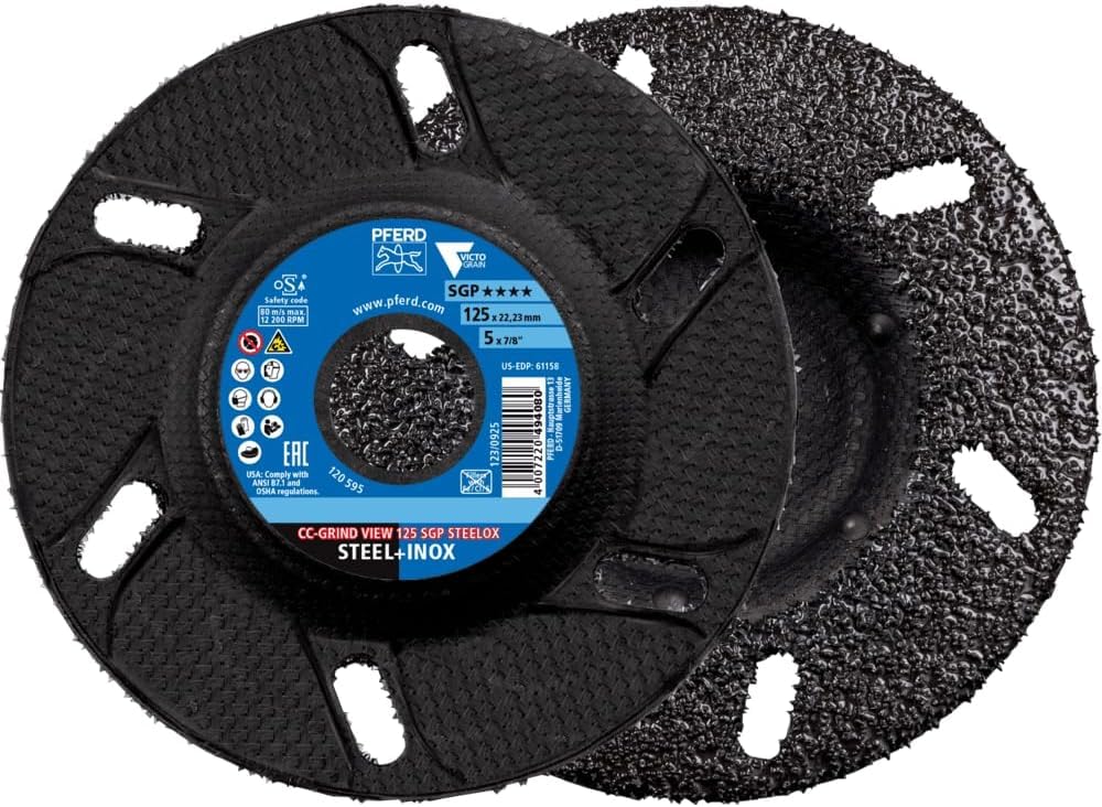 PFERD INOVATION CC-GRIND VIEW Klare Sicht Schleifscheibe 125x22,23 mm Speziallinie SGP STEELOX für Stahl/Edelstahl, 5 Stück, schwarz