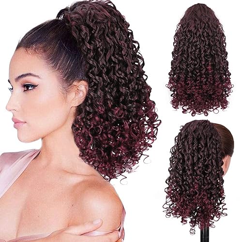 AISI BEAUTY - Cabello Rizado Cola alta de Caballo, cabello Sintético con 2 Clips para Mujer