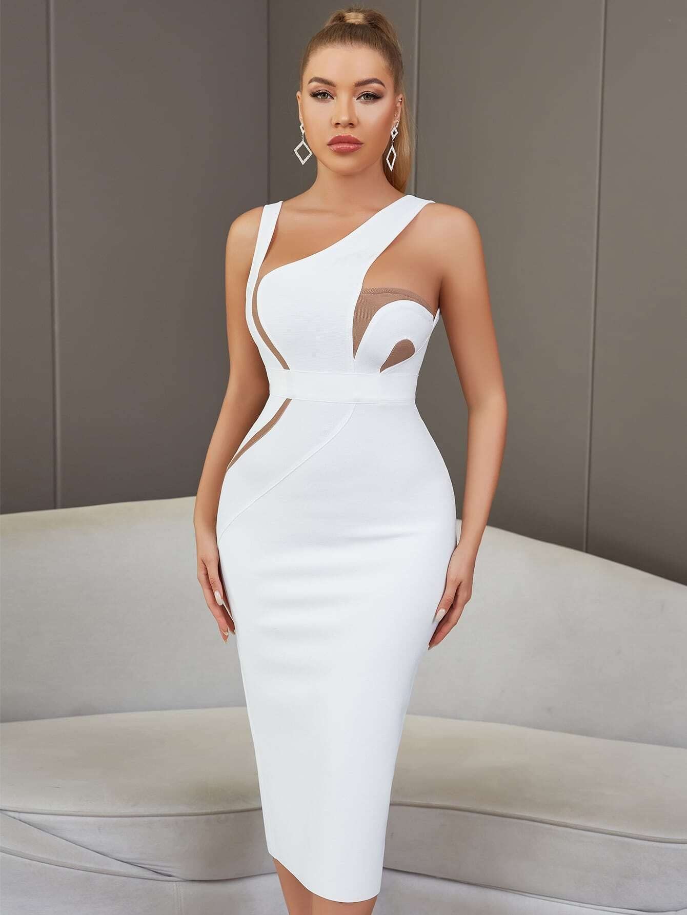 Amazon.com: Women's Dresses Asymmetrical Neck Bandage Dress Dress for Women  (Color : White, Size : Large) : Clothing, Shoes & Jewelry