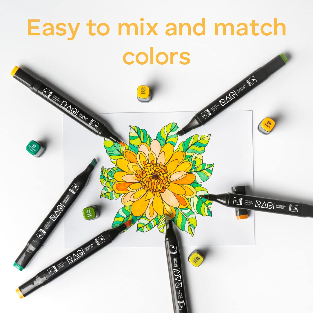 RAGI Alkoholmarker Set - 264 Alkohol Stifte & Filzstifte für Profis und Anfänger, Perfekt für Manga, Sketchbook, Malbuch und Zeichnen, Ideal für Erwachsene, Inklusive Weiches Etui