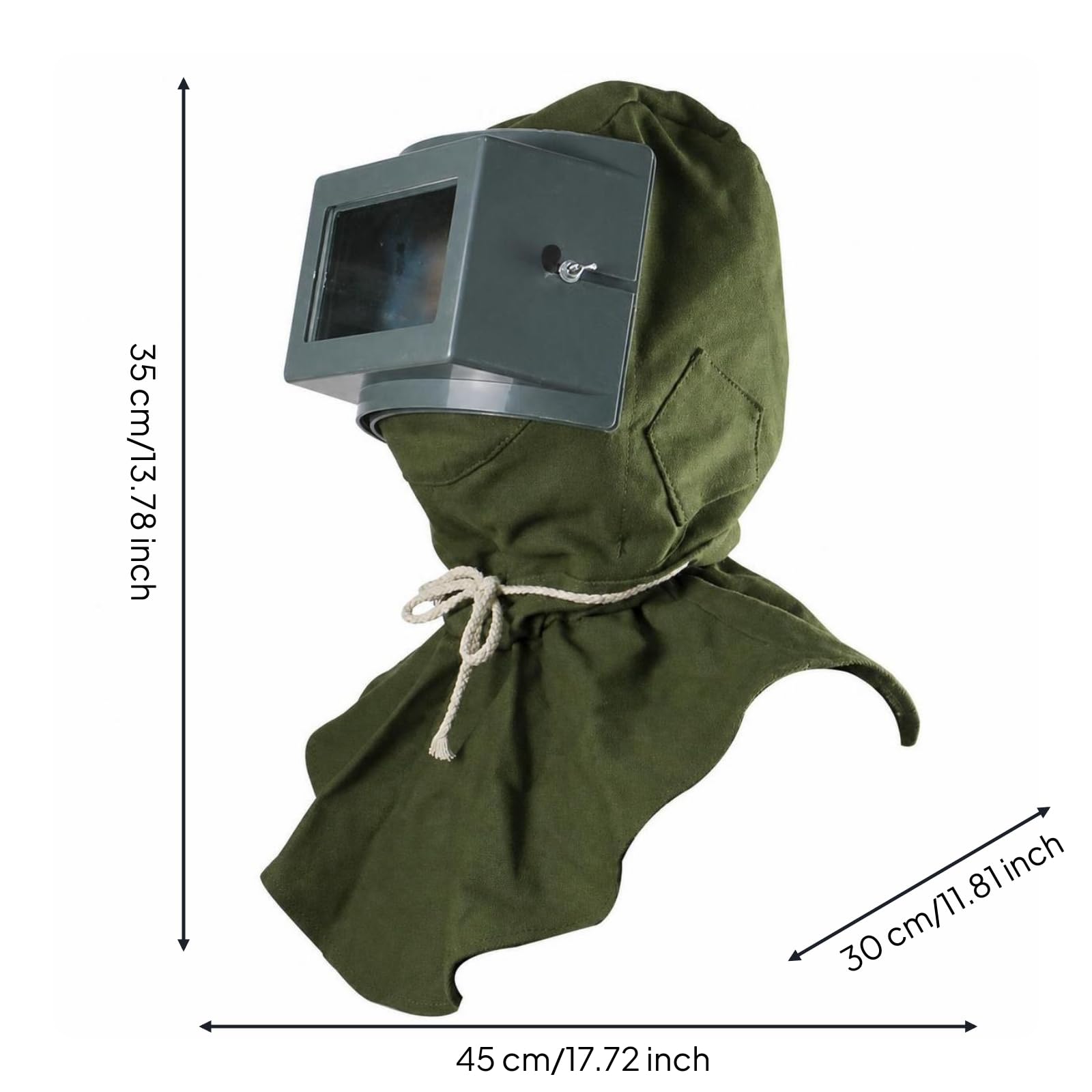 KESOTO Cappuccio Antisabbia Maschera Protettiva Casco Visiera Respiratore con Schermo in Vetro Trasparente E Coulisse Anti
