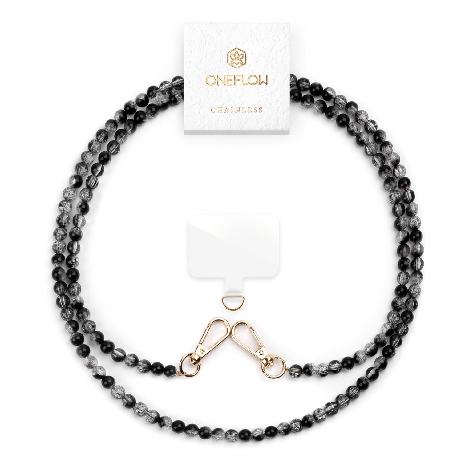 ONEFLOW Perlen Handykette Universal zum Umhängen, Handyband für Hüllen, Glitzer Perlen Kette ohne Handyhülle, Abnehmbar mit Karabiner für alle Smartphones, Chainless Paradise Pearls