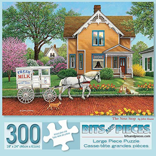 Bits And Pieces - 300 Piece Jigsaw Puzzle For Adults 18" X 24" - The Next Stop - 300 Pc Classic Milkman Delivery Jigsaw By Artist John Sloane #TOP21