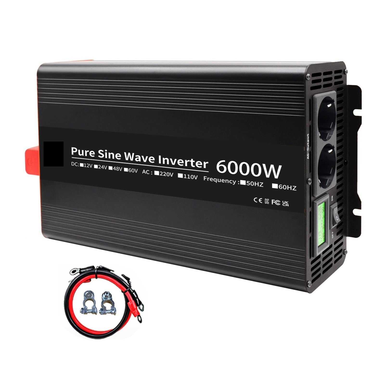 5000W 6000W Czysta Sinusoida Falownik z Podwójnym Gniazdem i Ekranem LCD. Przetwornica napięcia DC 12 V 24V na AC 220V (6000W, 12V-220-230V 50HZ)