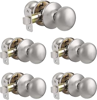 Probrico Classic Passage Door Knobs Satin Nickel Interior Door for Hallway and Closet Handle Lock Without Keys 5 Pack