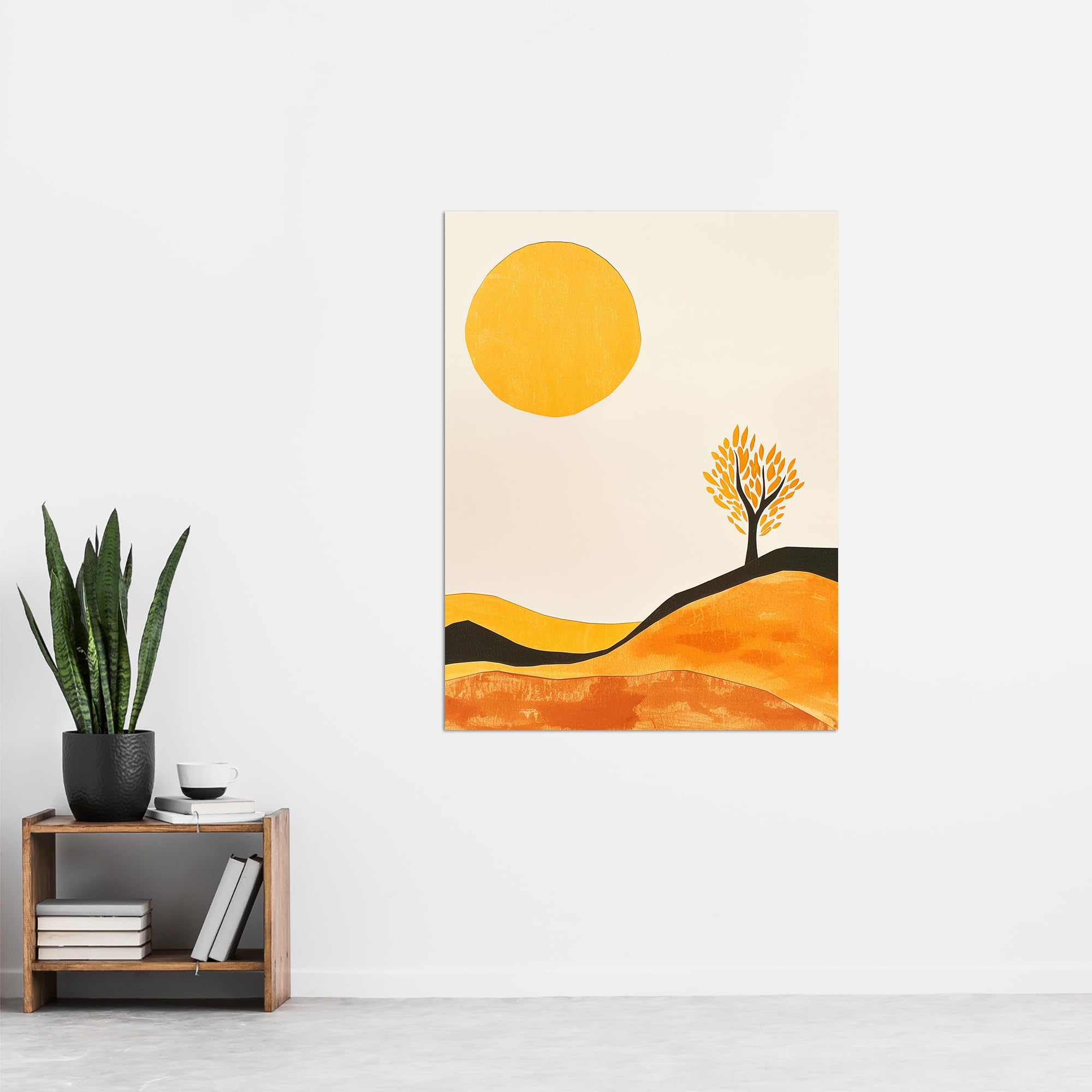 Artery8 Lone Tree Orange Vibrant Abstract Boho Landscape Living Room Extra Large XL Wall Art Poster Print - Image 4
